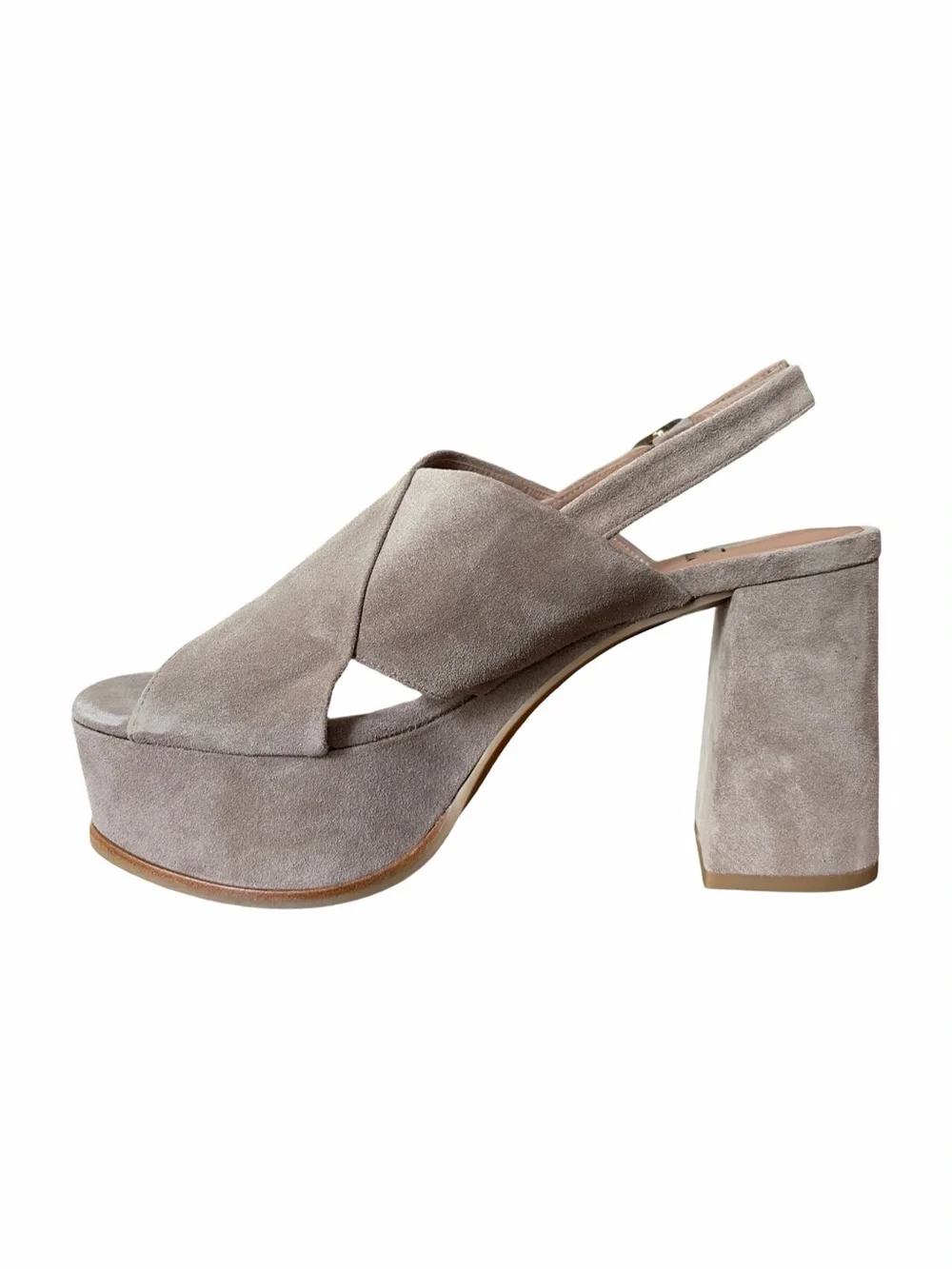 Aquatalia Nadina Taupe Suede Platform Sandal Slingback Heeled Size 9 Medium